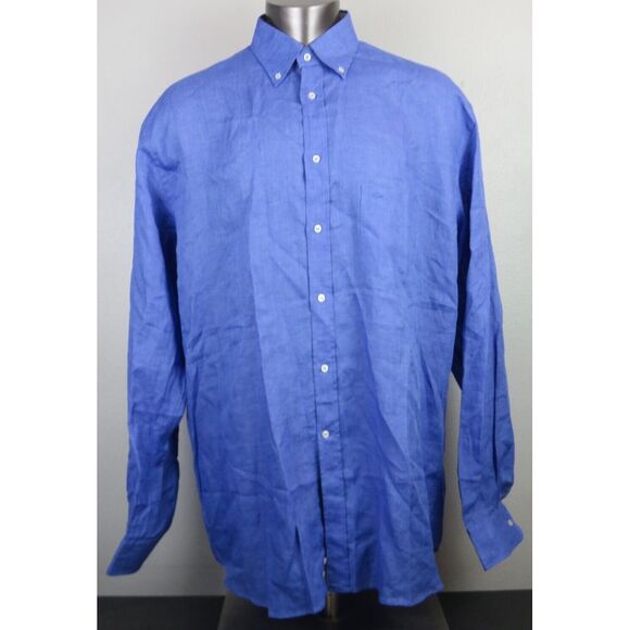 Mens Paul & Shark‎ The Hamptons Blue Linen Button Front Shirt Size XLT $378 New